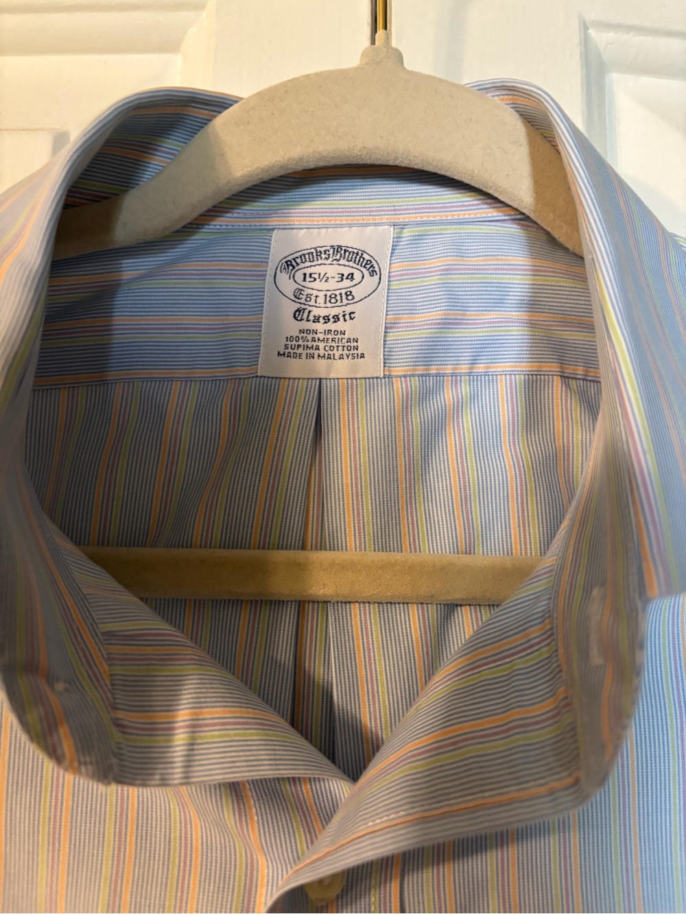 Brooks Brothers Multicolor Pastel Stripe Dress Shirt - Blue, Yellow, Pink